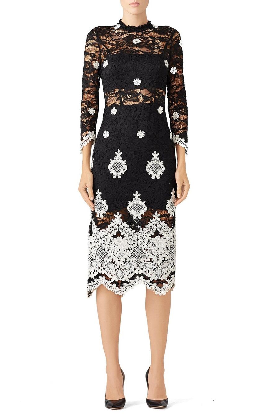 Alexis Helina Black White Bodycon Midi Dress Sleeveless Cocktail Size S